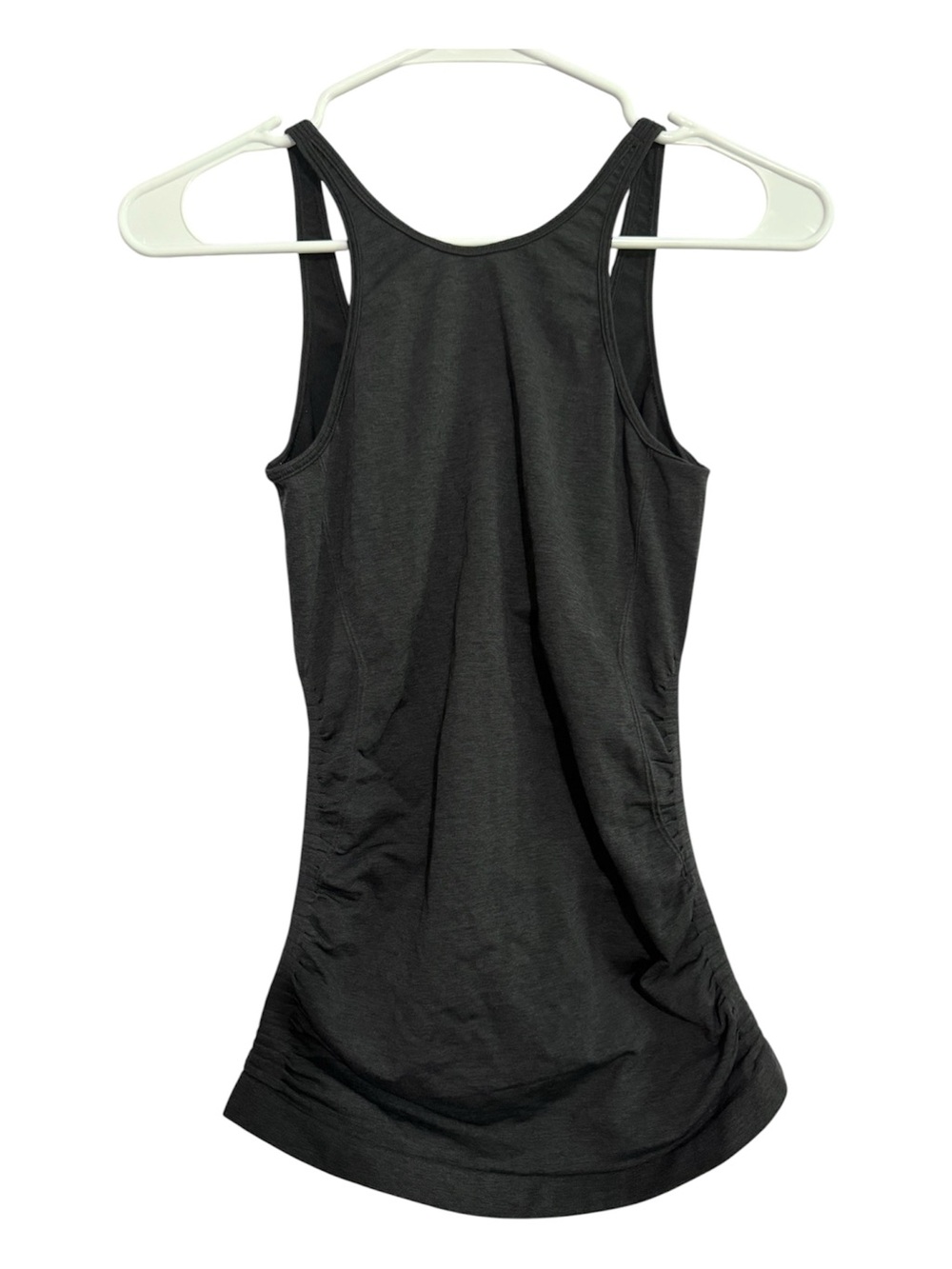 Lululemon In The Flow Tank Heathered Black Ruched Scoop Back Size 4